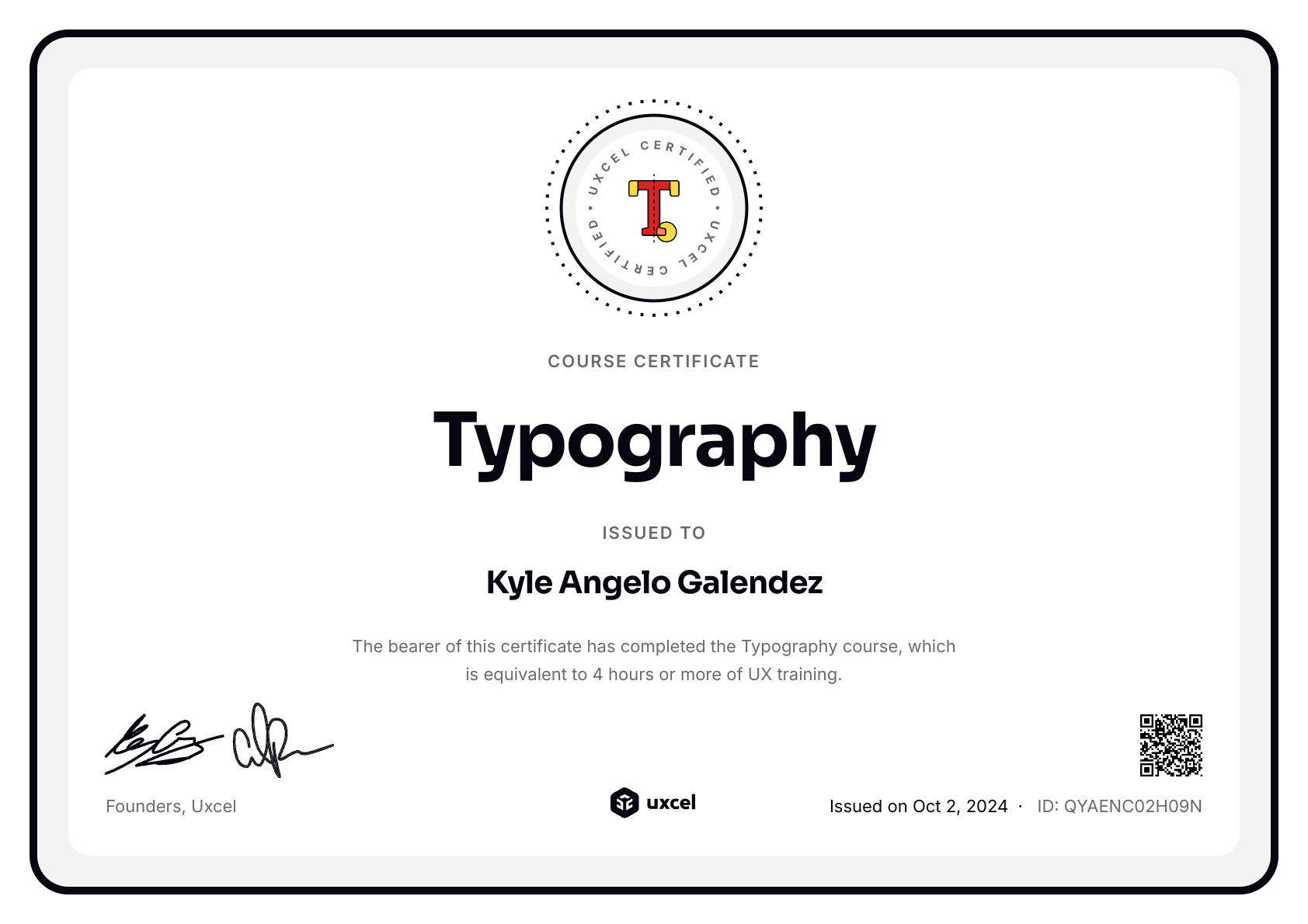 Kyle Angelo Galendez's certificate